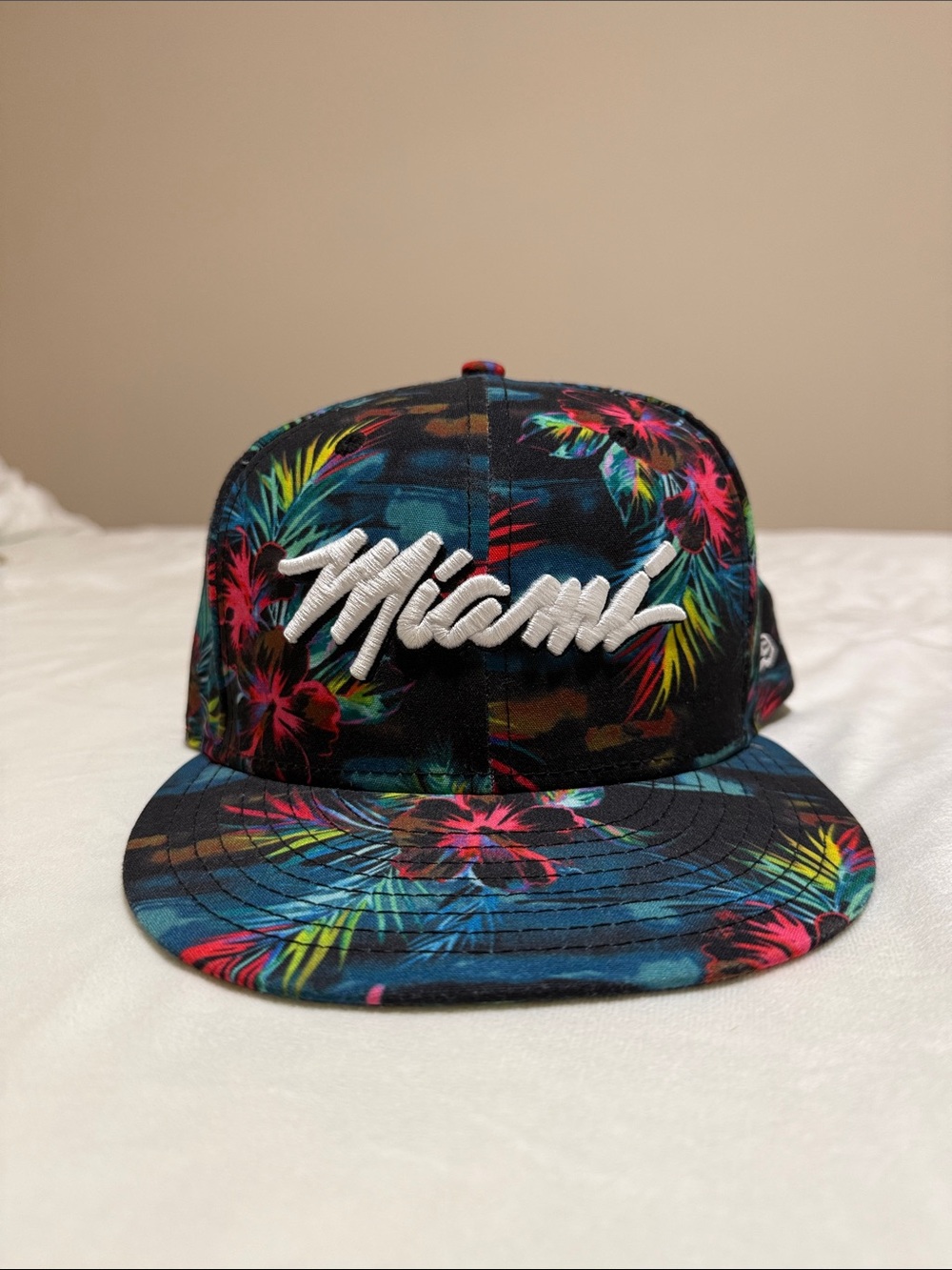 Miami Heat NBA Tropical Floral Snapback Hat - Black with Pink & Blue Accents